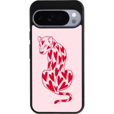 Coque Google Pixel 10 Pro XL - Silicone rigide noir Leopard with hearts 2026