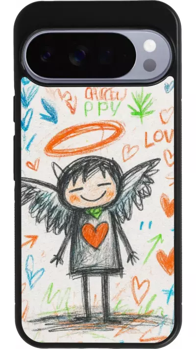 Coque Google Pixel 10 Pro XL - Silicone rigide noir Little Angel Sketch Love