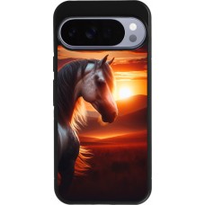 Coque Google Pixel 10 Pro XL - Silicone rigide noir Majestic Sunset Horse