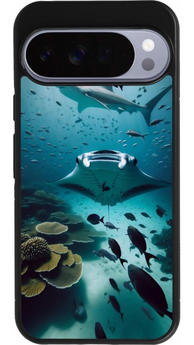 Coque Google Pixel 10 Pro XL - Silicone rigide noir Manta Lagon Nettoyage