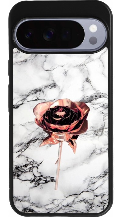 Coque Google Pixel 10 Pro XL - Silicone rigide noir Marble Rose Gold