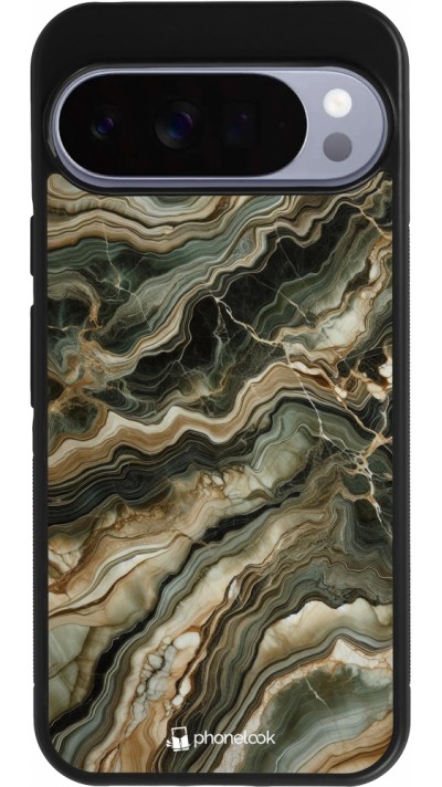 Coque Google Pixel 10 Pro XL - Silicone rigide noir Marbre Olive