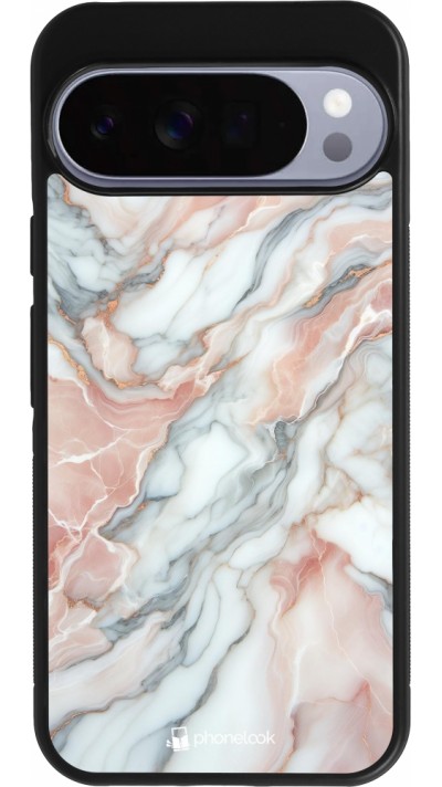 Coque Google Pixel 10 Pro XL - Silicone rigide noir Marbre Rose Lumineux