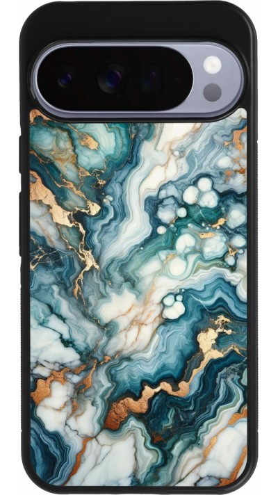 Coque Google Pixel 10 Pro XL - Silicone rigide noir Marbre Vert Bleu Doré