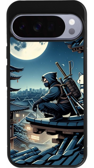 Coque Google Pixel 10 Pro XL - Silicone rigide noir Ninja sous la lune