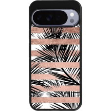 Coque Google Pixel 10 Pro XL - Silicone rigide noir Palm trees gold stripes