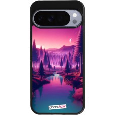 Coque Google Pixel 10 Pro XL - Silicone rigide noir Paysage Violet-Rose