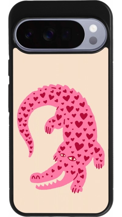Coque Google Pixel 10 Pro XL - Silicone rigide noir Pink crocodile 2026