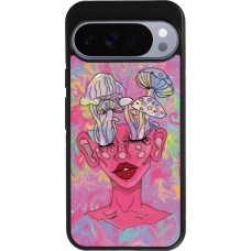 Coque Google Pixel 10 Pro XL - Silicone rigide noir Psychedelic pink mushroom