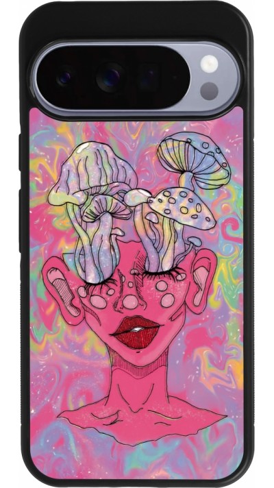 Coque Google Pixel 10 Pro XL - Silicone rigide noir Psychedelic pink mushroom