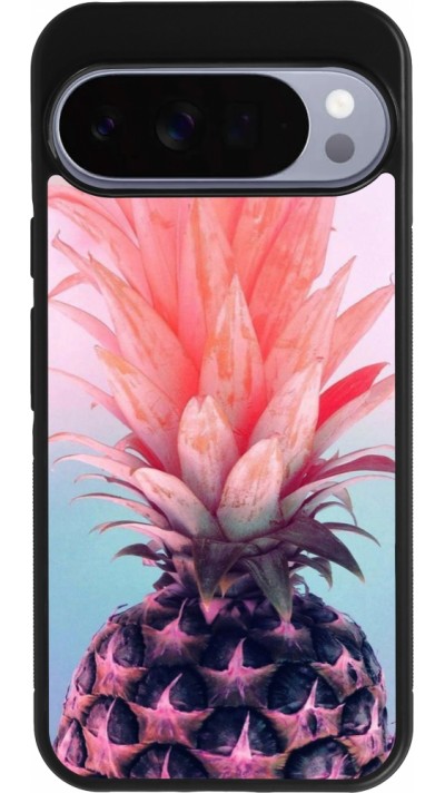 Coque Google Pixel 10 Pro XL - Silicone rigide noir Purple Pink Pineapple