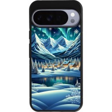 Google Pixel 10 Pro XL Case Hülle - Silikon schwarz Verschneites Bergdorf am See in der Nacht