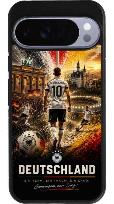 Coque Google Pixel 10 Pro XL - Silicone rigide noir Football Allemagne splash 2026