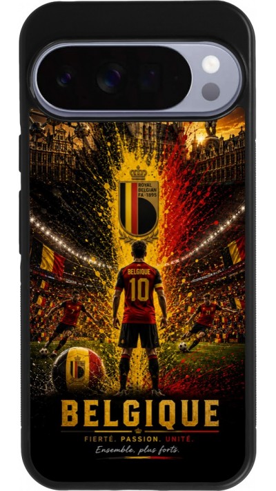 Coque Google Pixel 10 Pro XL - Silicone rigide noir Football Belgique splash 2026