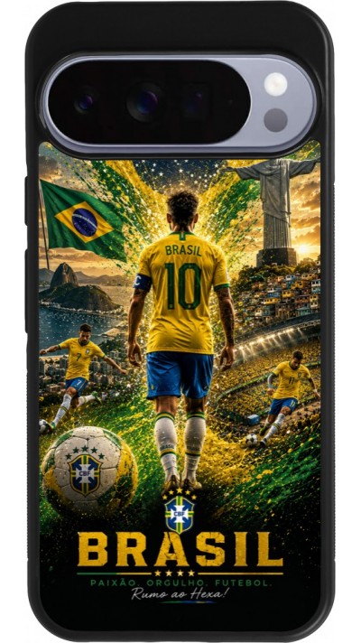 Coque Google Pixel 10 Pro XL - Silicone rigide noir Football Brésil splash 2026