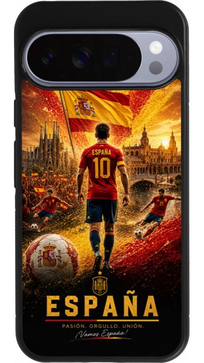 Coque Google Pixel 10 Pro XL - Silicone rigide noir Football Espagne splash 2026
