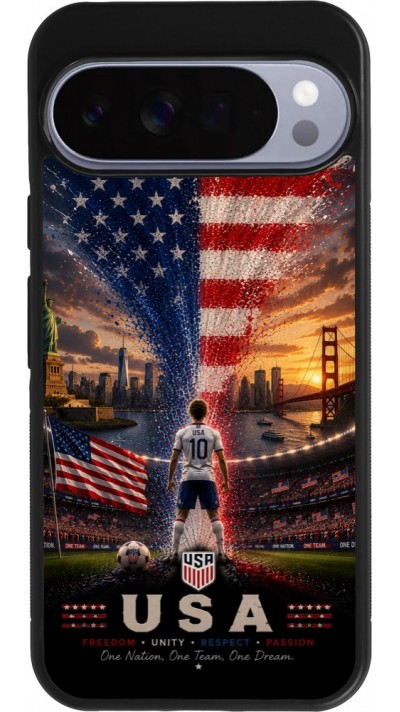 Coque Google Pixel 10 Pro XL - Silicone rigide noir Football États-Unis splash 2026