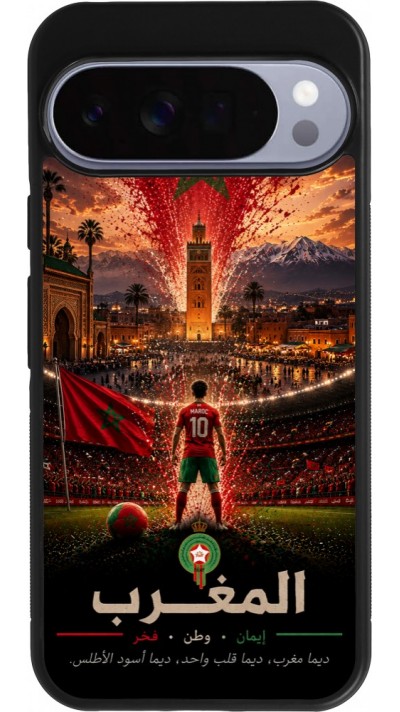 Coque Google Pixel 10 Pro XL - Silicone rigide noir Football Maroc splash 2026