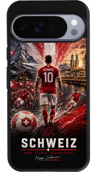 Coque Google Pixel 10 Pro XL - Silicone rigide noir Football Schweiz splash 2026