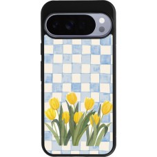 Coque Google Pixel 10 Pro XL - Silicone rigide noir Blue vichy tulips Spring 2026