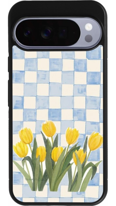 Google Pixel 10 Pro XL Case Hülle - Silikon schwarz Blue vichy tulips Spring 2026