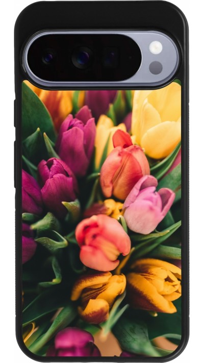 Google Pixel 10 Pro XL Case Hülle - Silikon schwarz Bouquet of tulips Spring 2026