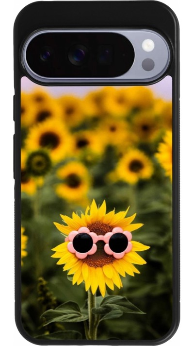 Google Pixel 10 Pro XL Case Hülle - Silikon schwarz Sunflower with glasses Spring 2026