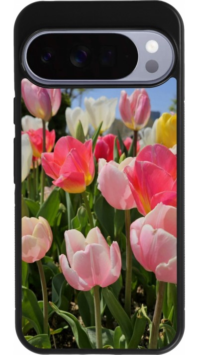 Google Pixel 10 Pro XL Case Hülle - Silikon schwarz Tulips Spring 2026