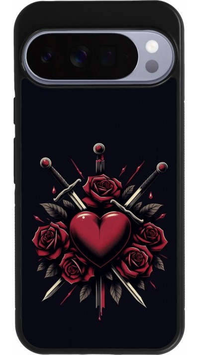 Coque Google Pixel 10 Pro XL - Silicone rigide noir Valentine 2024 gothic love