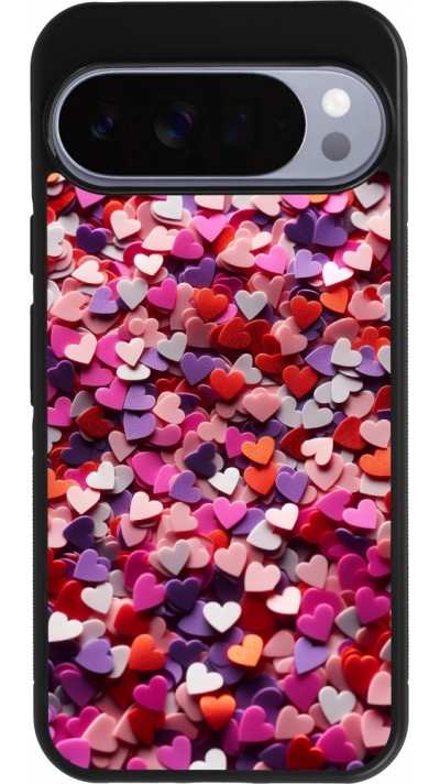Coque Google Pixel 10 Pro XL - Silicone rigide noir Valentine 2025 Confetti