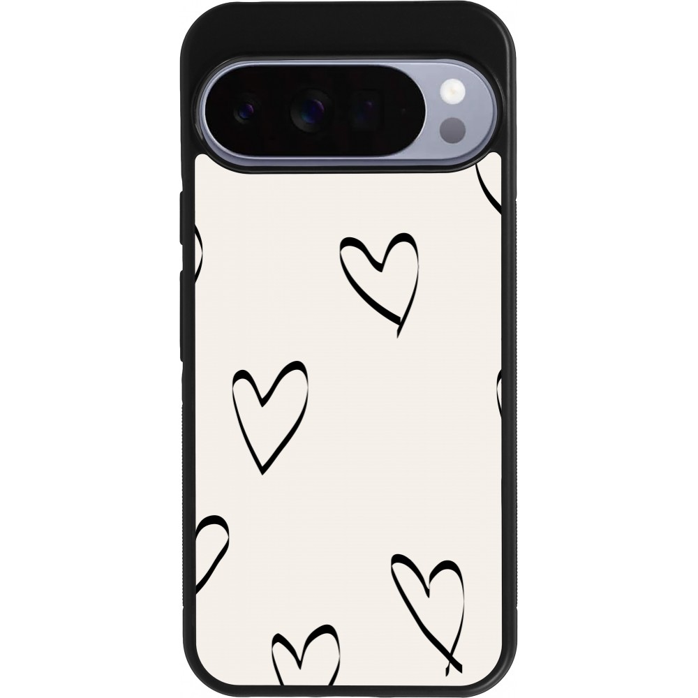 Google Pixel 10 Pro XL Case Hülle - Silikon schwarz Valentine 2023 minimalist hearts