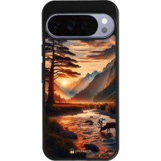 Google Pixel 10 Pro XL Case Hülle - Silikon schwarz Tal Sonnenuntergang Hirsch Baum