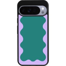 Coque Google Pixel 10 Pro XL - Silicone rigide noir Wavy Rectangle Green Purple