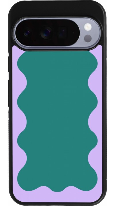 Coque Google Pixel 10 Pro XL - Silicone rigide noir Wavy Rectangle Green Purple
