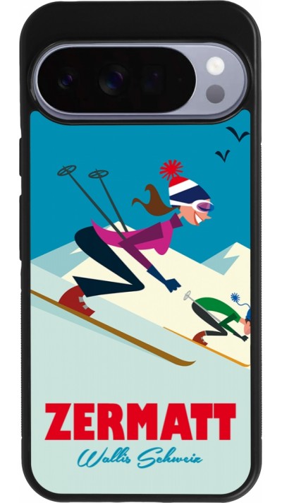 Coque Google Pixel 10 Pro XL - Silicone rigide noir Zermatt Ski Downhill