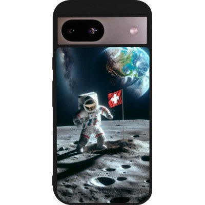 Google Pixel 8a Case Hülle - Silikon schwarz Astro Schweiz auf dem Mond