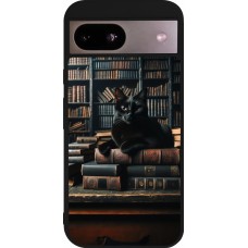 Google Pixel 8a Case Hülle - Silikon schwarz Katze Bücher dunkel