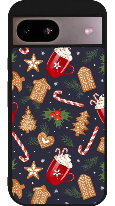 Google Pixel 8a Case Hülle - Silikon schwarz Christmas 25 Pattern Gingerbread House