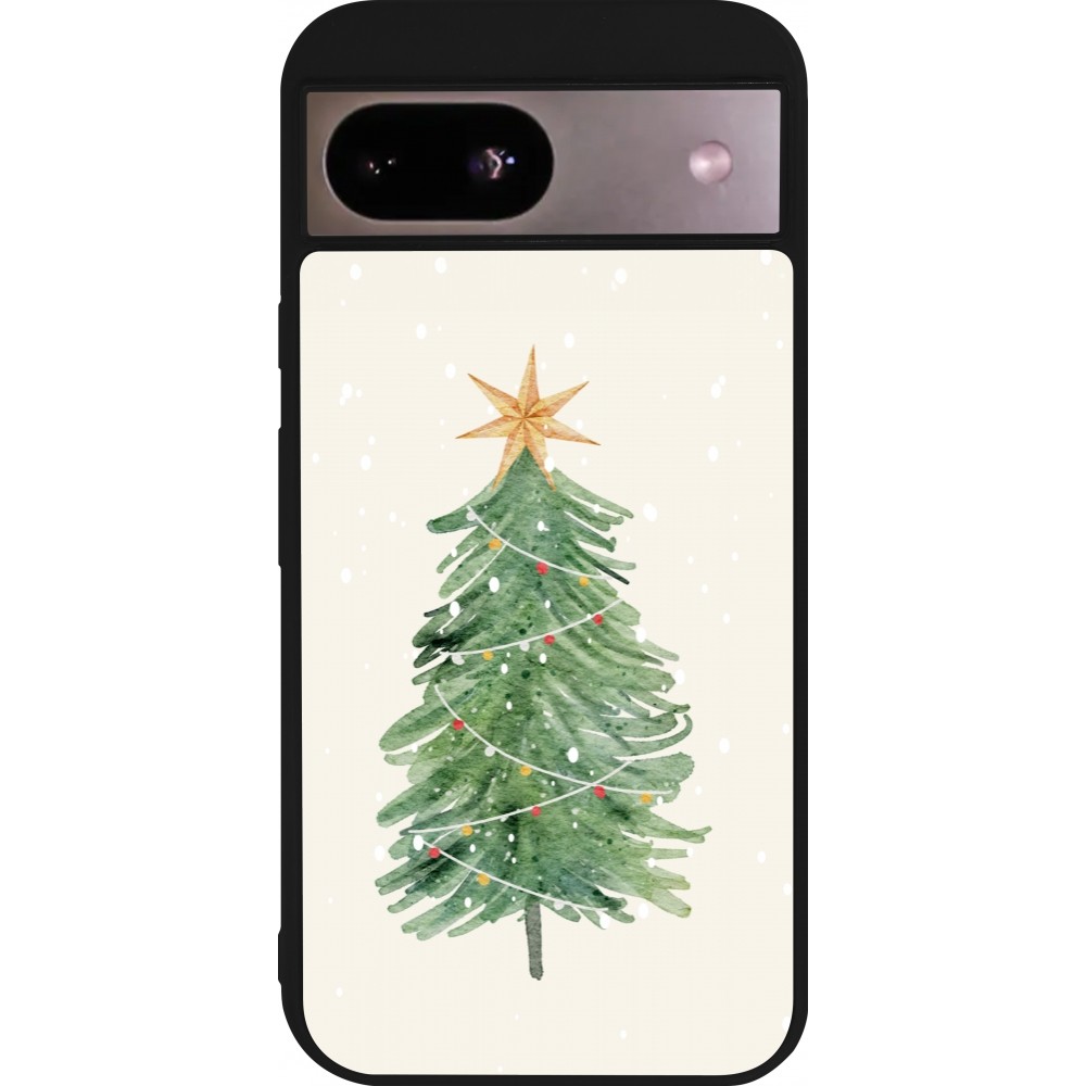 Google Pixel 8a Case Hülle - Silikon schwarz Christmas 25 Sketch Tree