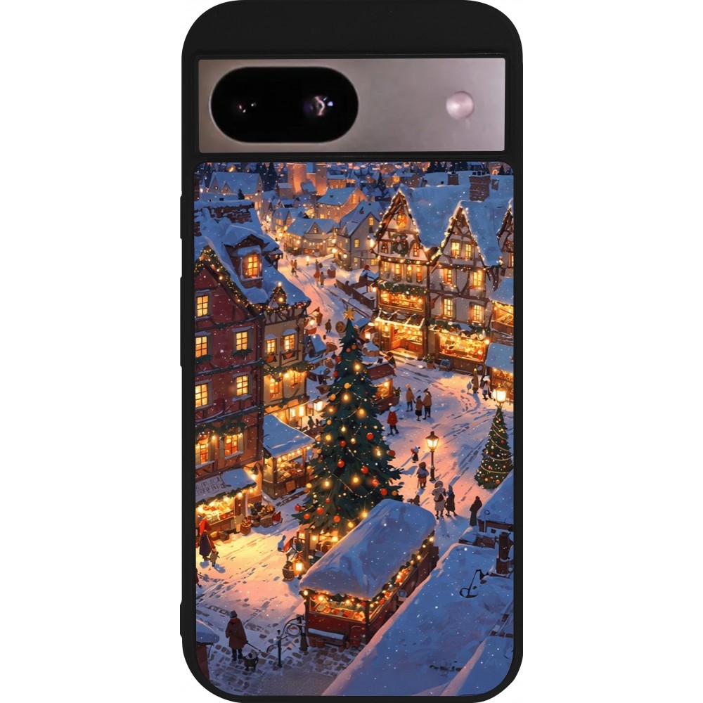 Google Pixel 8a Case Hülle - Silikon schwarz Christmas 25 Xmas Village
