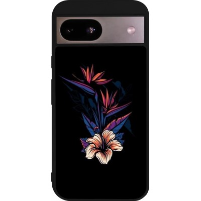 Google Pixel 8a Case Hülle - Silikon schwarz Dark Flowers