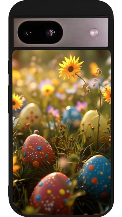 Google Pixel 8a Case Hülle - Silikon schwarz Easter 2026 Decorated eggs