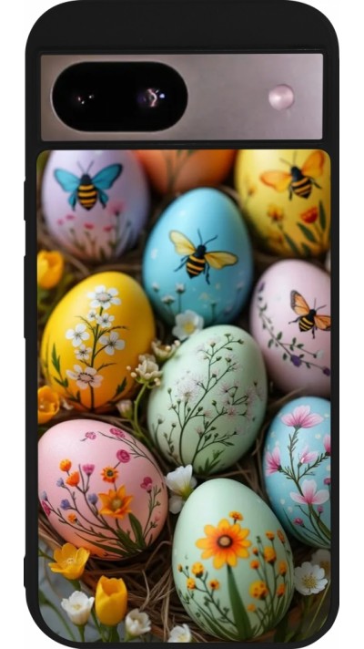 Google Pixel 8a Case Hülle - Silikon schwarz Easter 2026 Eggs with bees