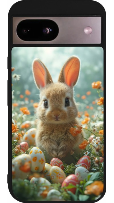 Google Pixel 8a Case Hülle - Silikon schwarz Easter 2026 Rabbit in the garden