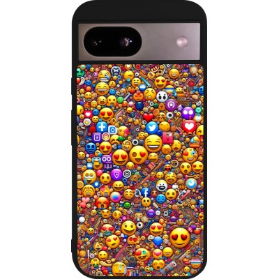 Google Pixel 8a Case Hülle - Silikon schwarz Emoji gemischt