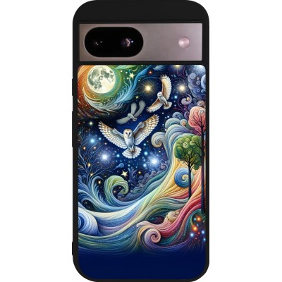 Google Pixel 8a Case Hülle - Silikon schwarz Fliegender Blumen-Eule