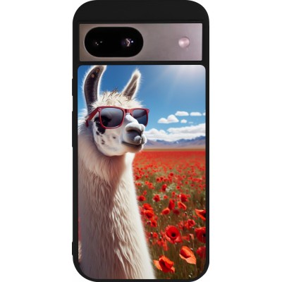 Google Pixel 8a Case Hülle - Silikon schwarz Lama Chic in Mohnblume