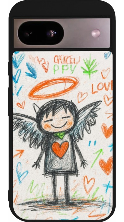 Coque Google Pixel 8a - Silicone rigide noir Little Angel Sketch Love