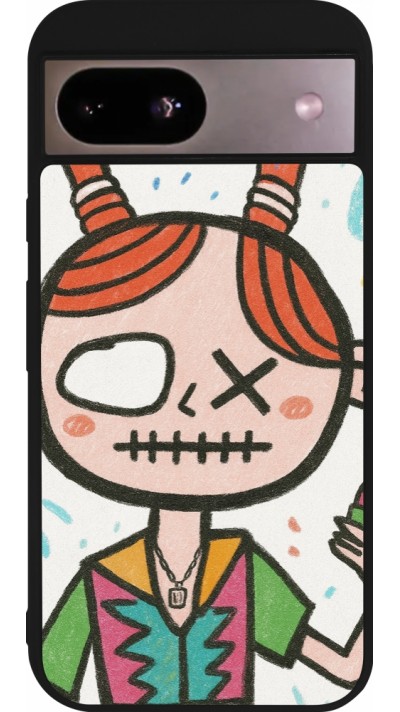 Coque Google Pixel 8a - Silicone rigide noir Little Girl Sketch