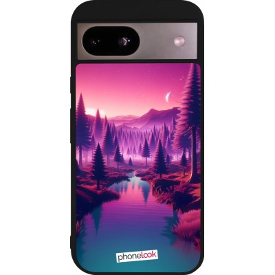 Google Pixel 8a Case Hülle - Silikon schwarz Lila-rosa Landschaft